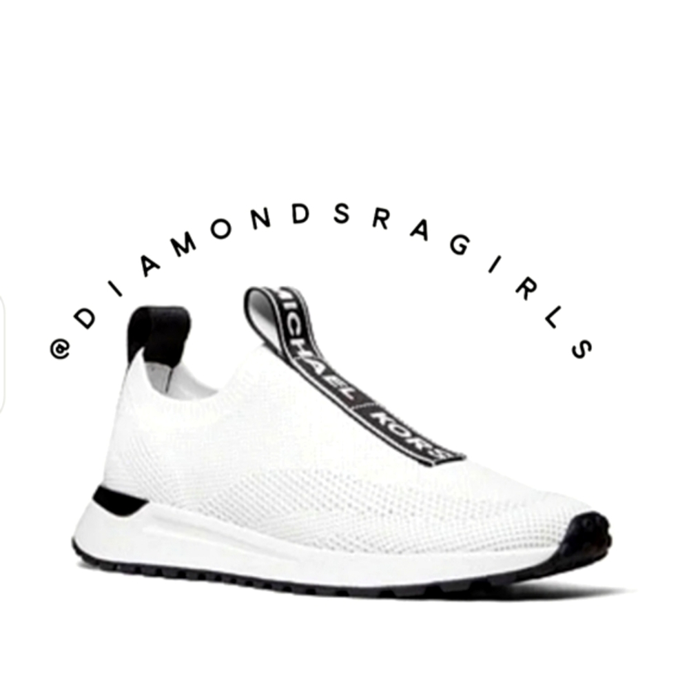 MICHAEL KORS Bodie Logo Tape Mesh Slip-On Trainer White Black Size 8.5